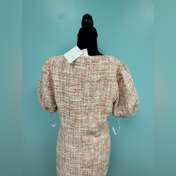 Foxiedox Puff-Sleeve Tweed Sheath Dress Blush L & XL - Picture 7 of 8